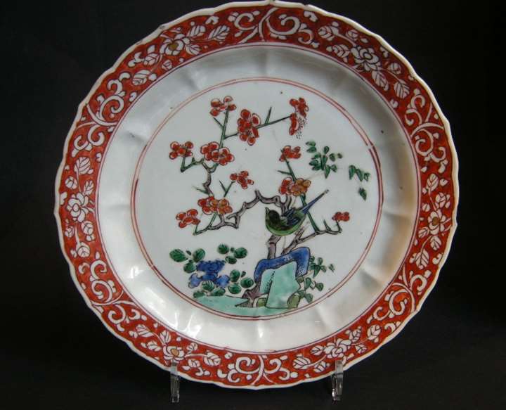 Plate  porcelain decorated in Famille verte enamels and iron red